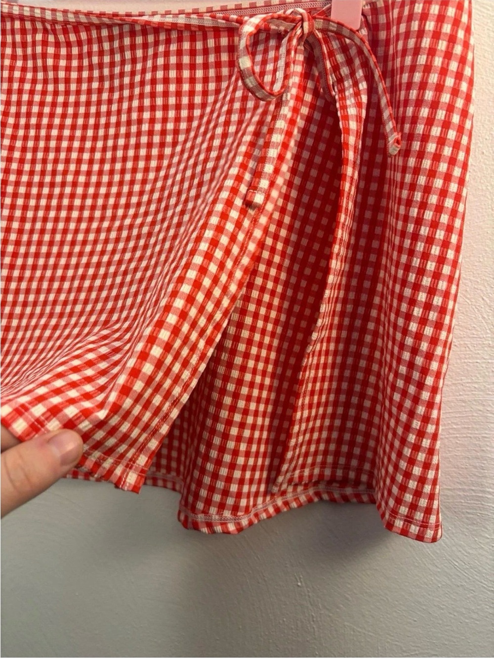 Shade & Shore Red White Gingham Checkered Plaid Swim Skirt Cover Up Size Large - Picture 3 of 5